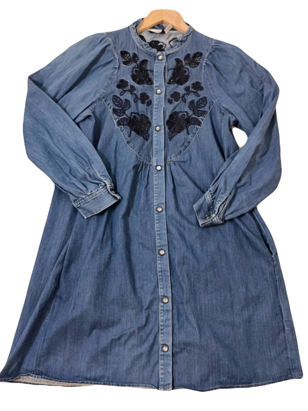 Coach Dress - Women’s 4 Denim - Blue Shift Western Embroidered Ruffle Mini